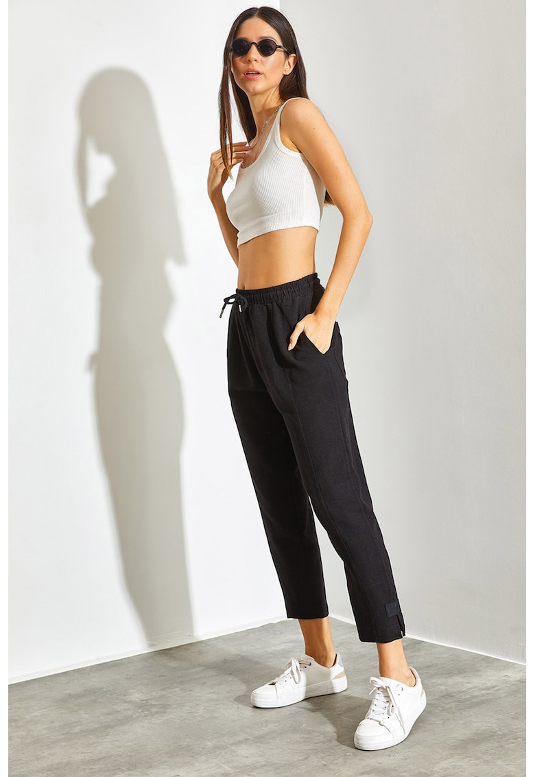 Pantaloni de trening crop cu snur