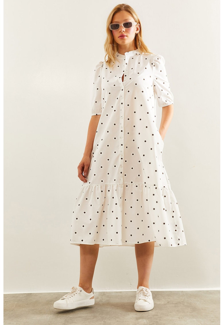 Rochie midi din amestec de bumbac cu model floral