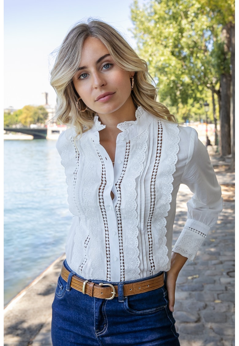 Camasa alba din bumbac cu broderie ASD37667 M10 16585 - Alb