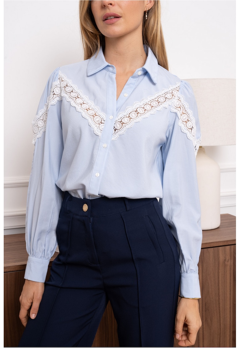 Camasa dama albastra cu aplicatie dantela 4350T 16568 - Albastru