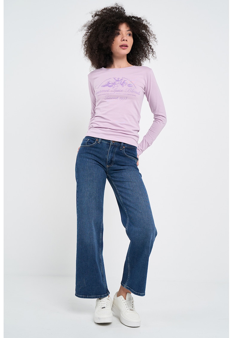 Bluza cu imprimeu floral si text - Roz orhidee