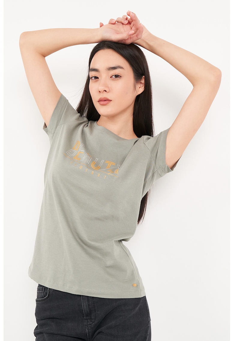 Tricou cu imprimeu logo - Portocaliu pal/Verde pal