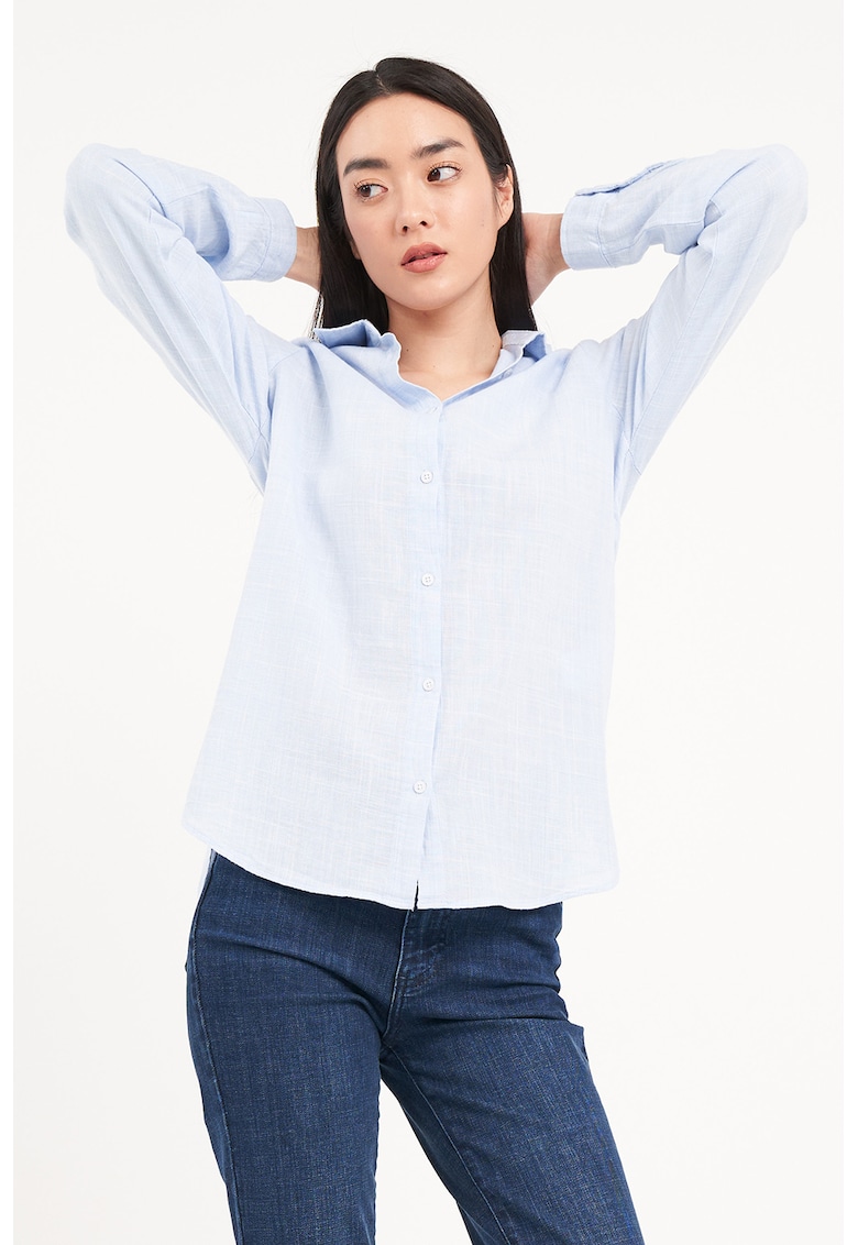 Camasa cu model uni si partea din spate mai lunga - Albastru pastel
