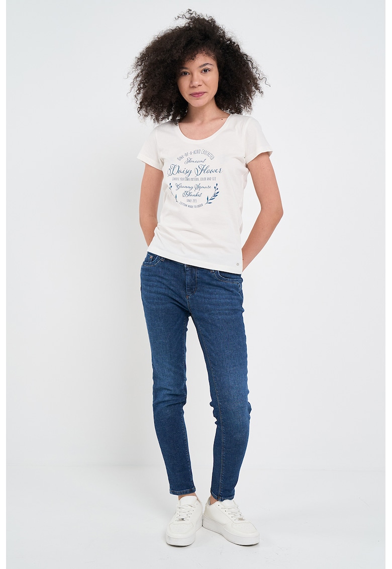 Tricou cu imprimeu text - Alb/Albastru inchis