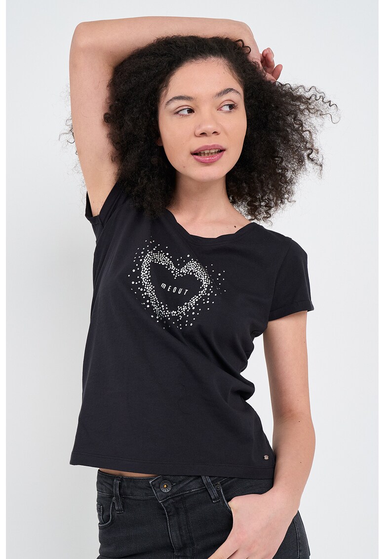 Tricou cu decolteu rotund si strasuri