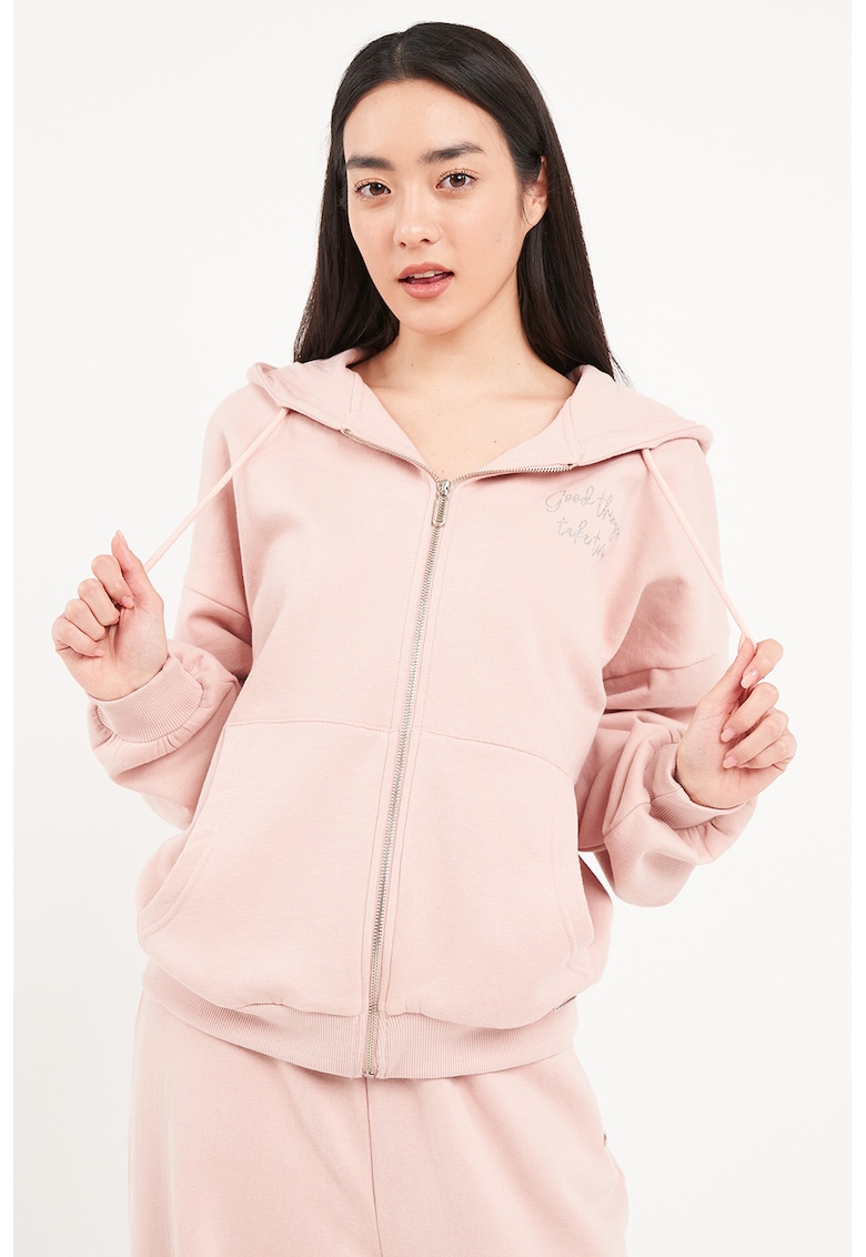Hanorac lejer cu text - Roz pastel