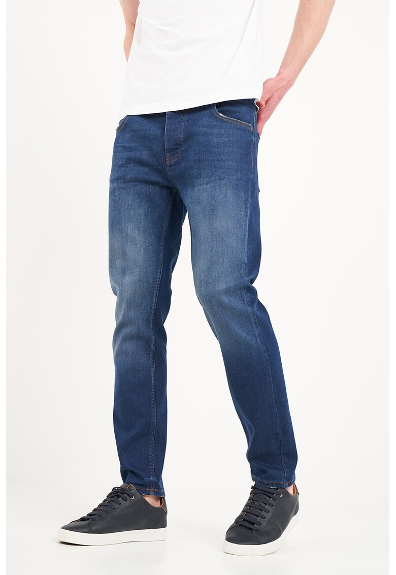 Blugi slim fit cu talie medie - Albastru inchis