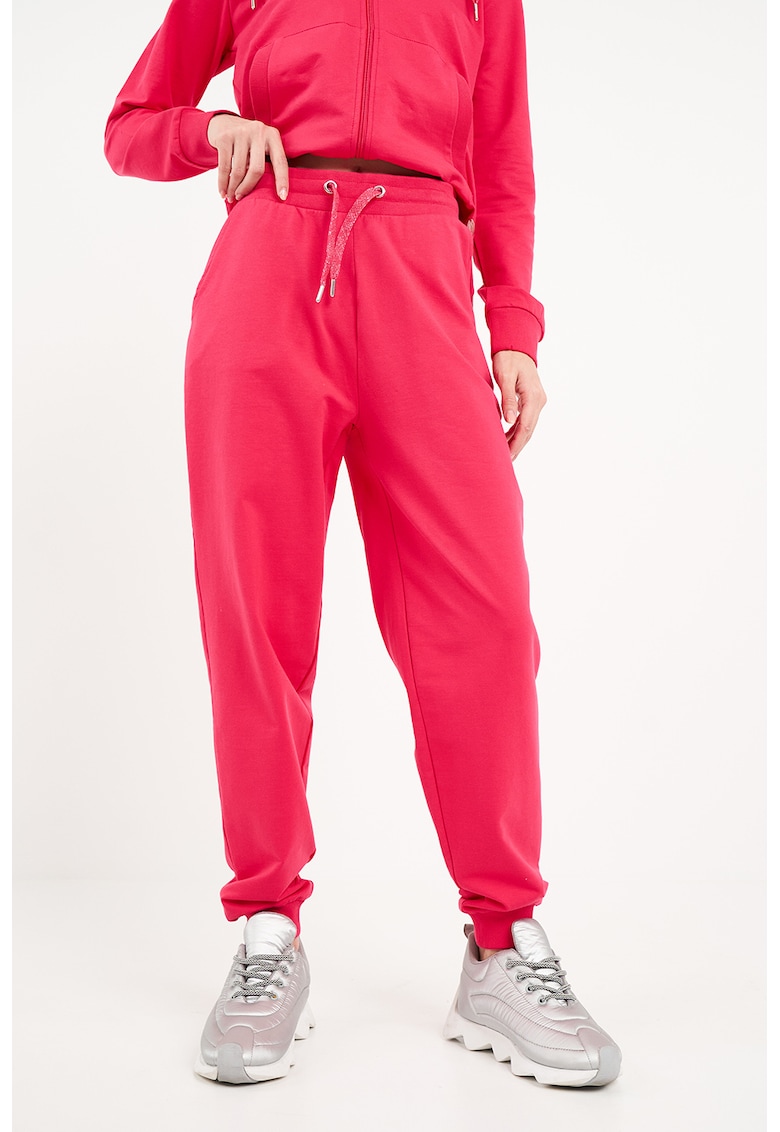 Pantaloni de trening cu croiala conica si talie inalta Pantaloni de trening cu croiala conica si talie inalta