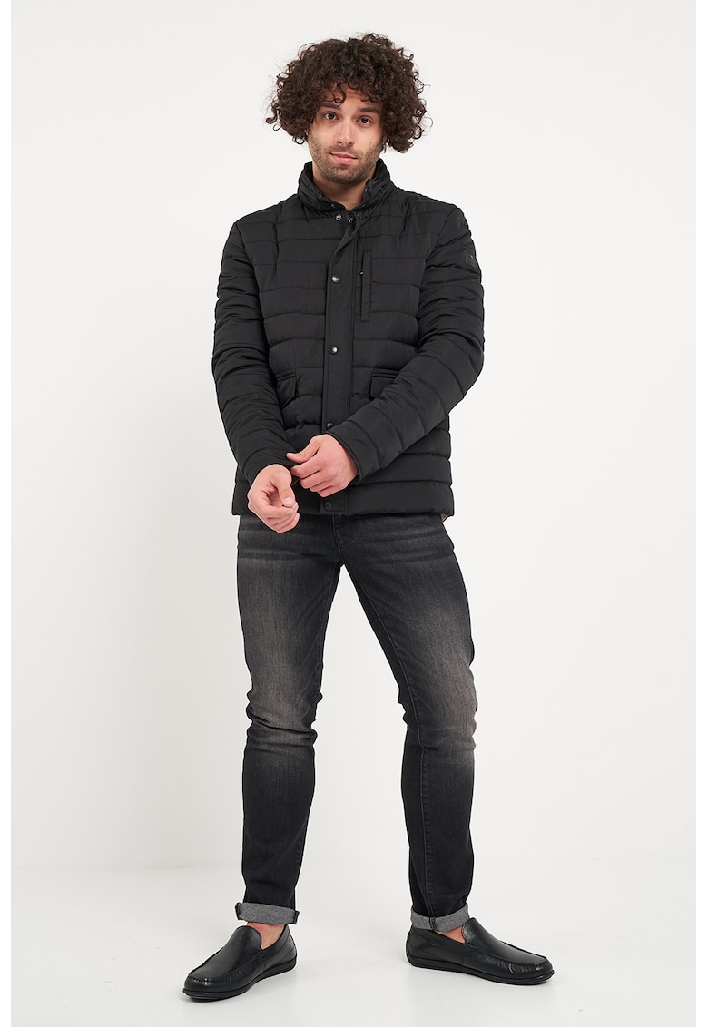 Jacheta cu fermoar si aspect matlasat - Negru