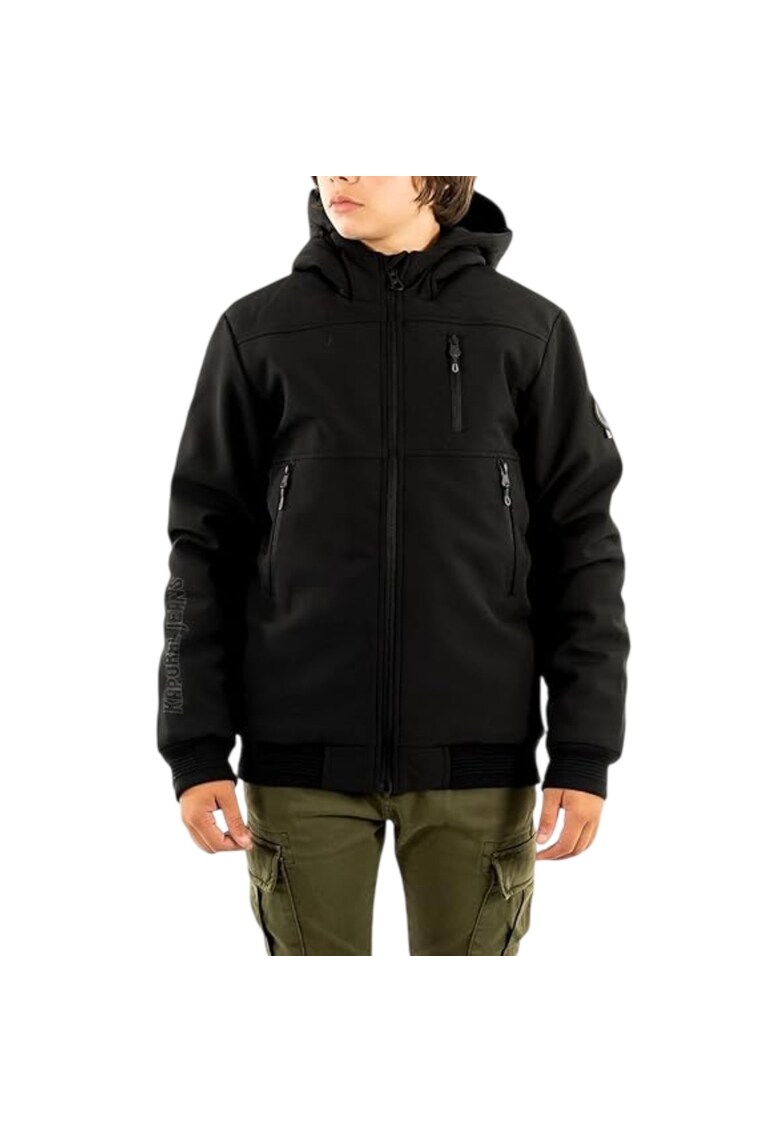 Geaca bomber neagra - cu gluga - pentru tineret - izolatie - poliester