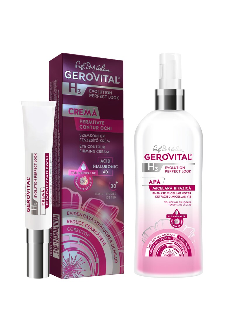 Pachet cadou  H3 Evolution Perfect Look: Apa micelara bifazica - 150 ml + Crema pentru fermitate si conturul ochilor - 15 ml