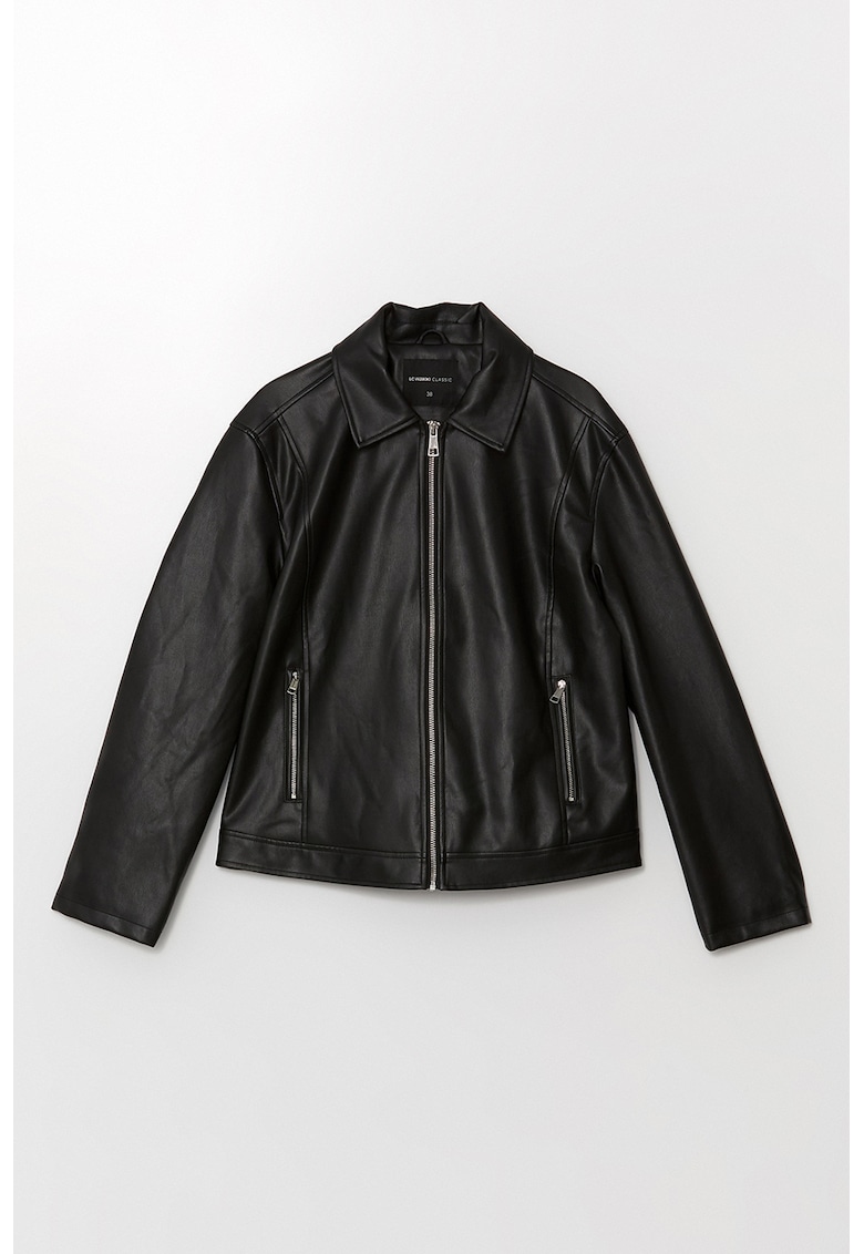 Jacheta de piele ecologica cu buzunare cu fermoar