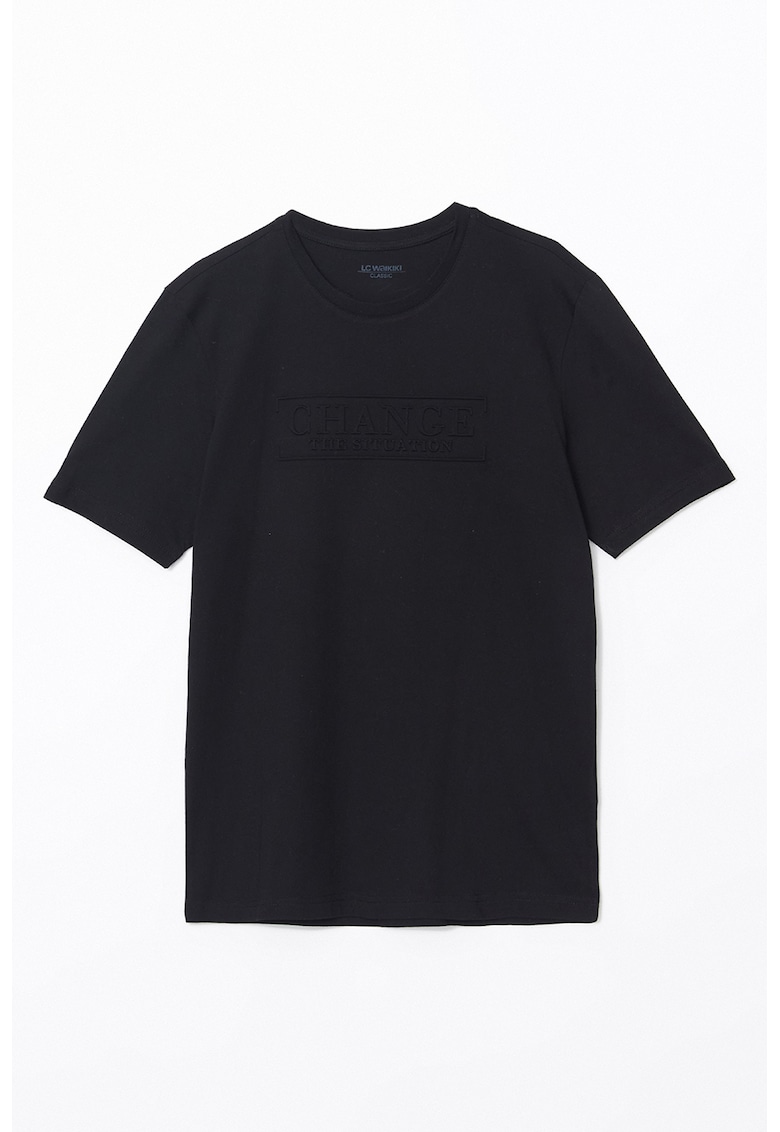 Tricou cu imprimeu text - Negru