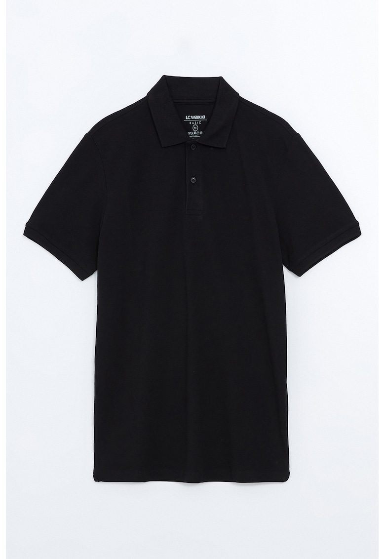 Tricou polo din bumbac pique - Negru
