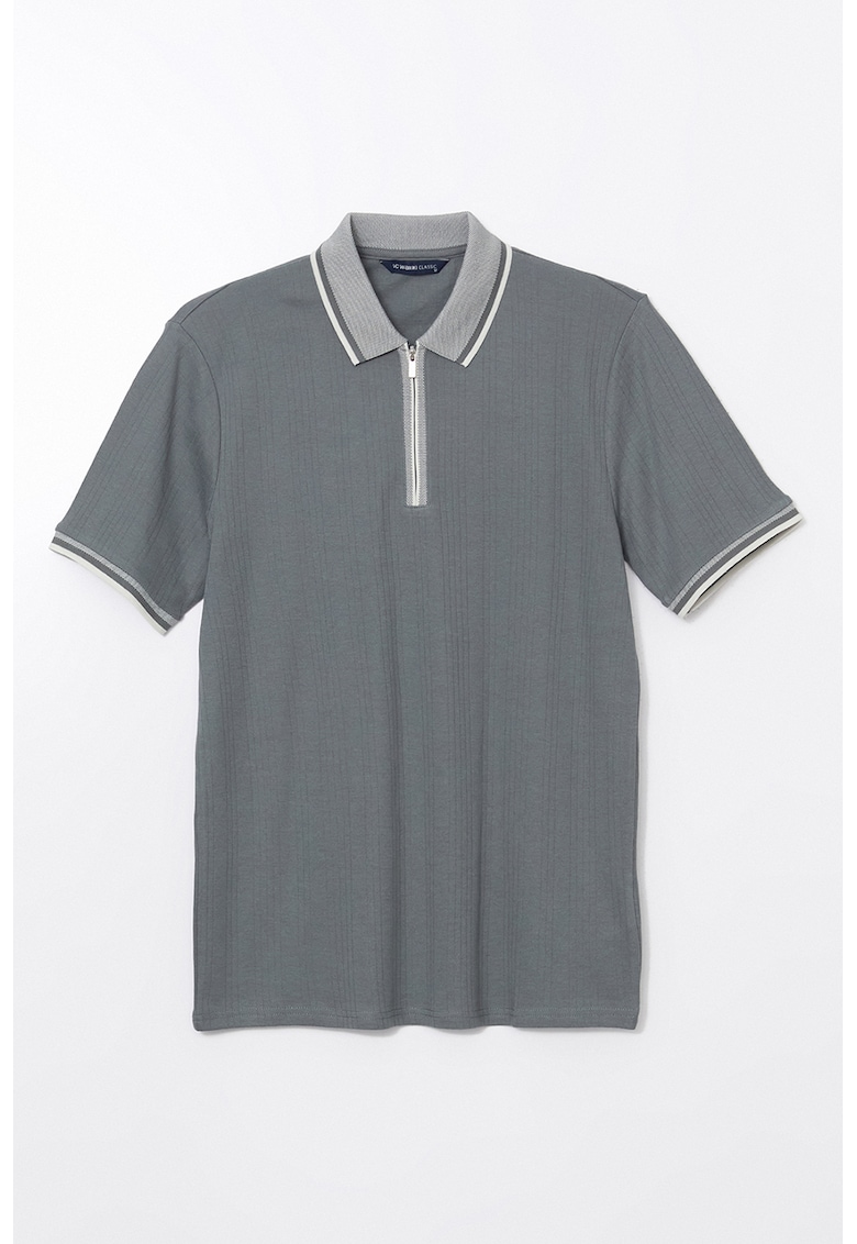 Tricou din amestec de bumbac cu fenta cu fermoar