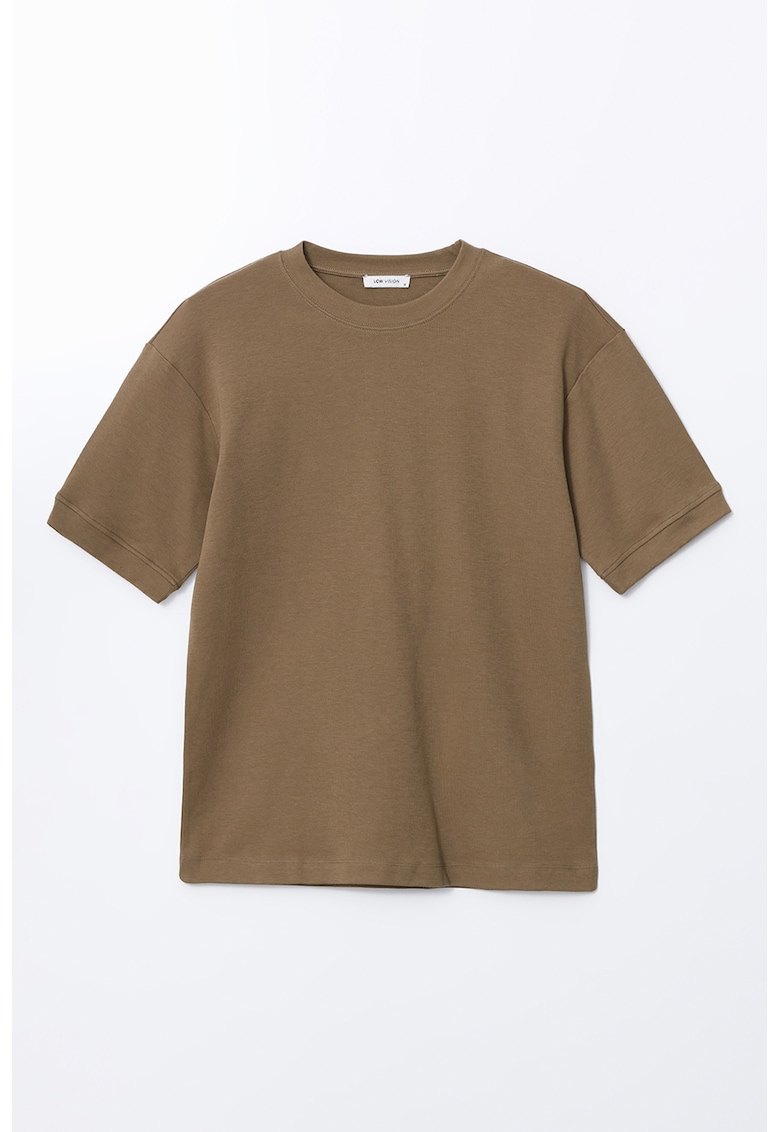Tricou cu decolteu la baza gatului si model uni - Maro deschis