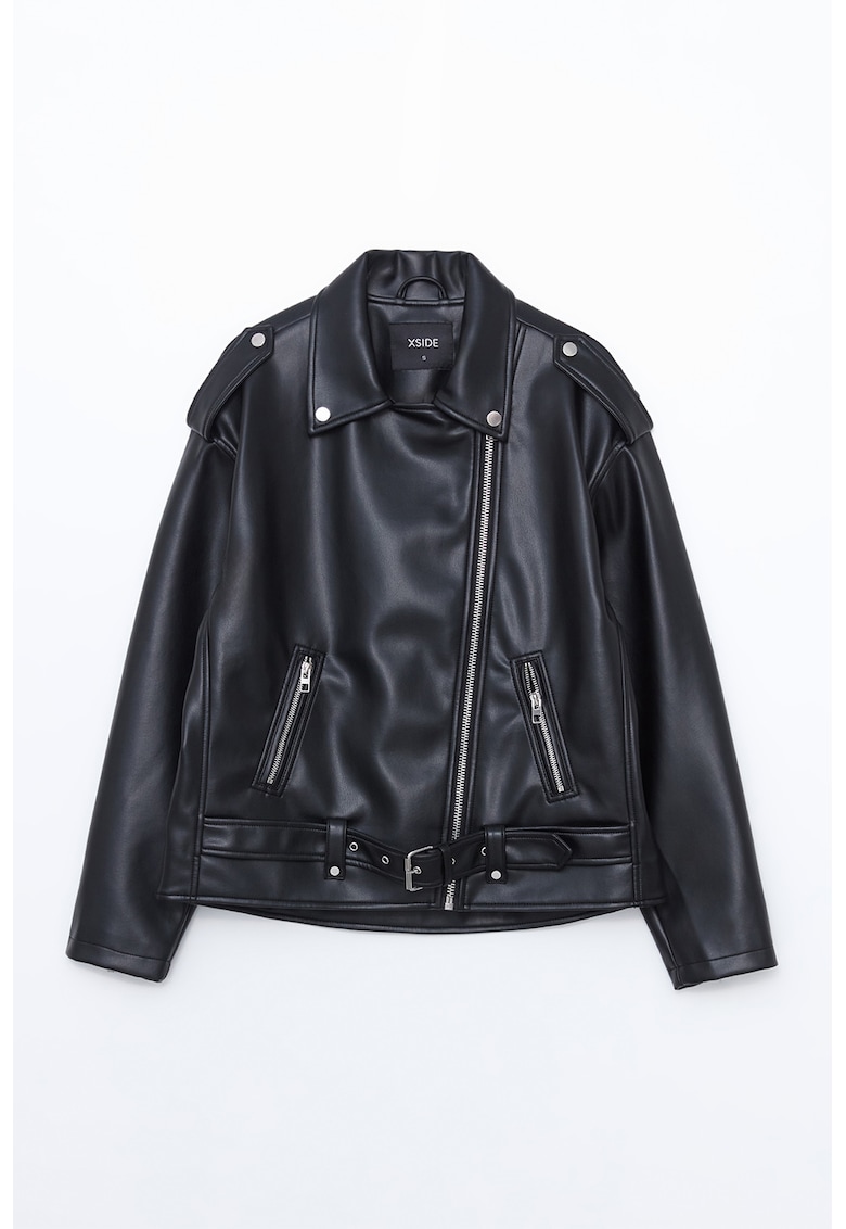 Jacheta de piele ecologica cu buzunare cu fermoar Jacheta de piele ecologica cu buzunare cu fermoar