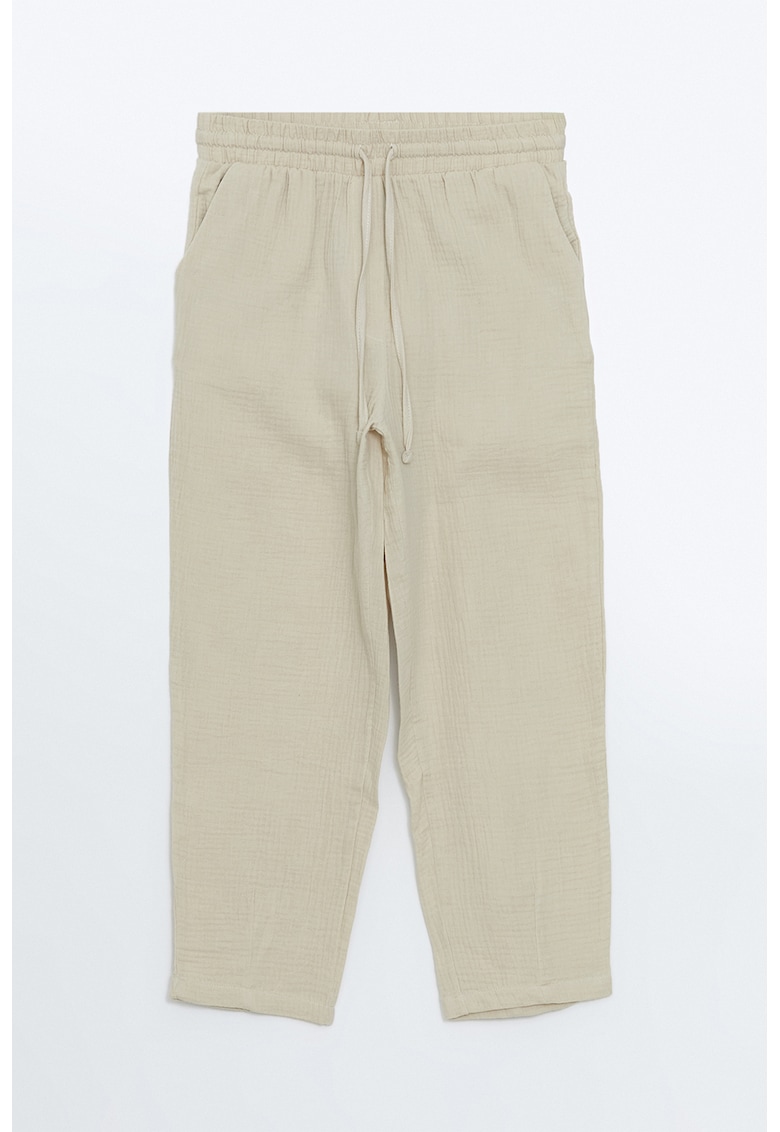 Pantaloni crop cu snur de ajustare si croiala dreapta