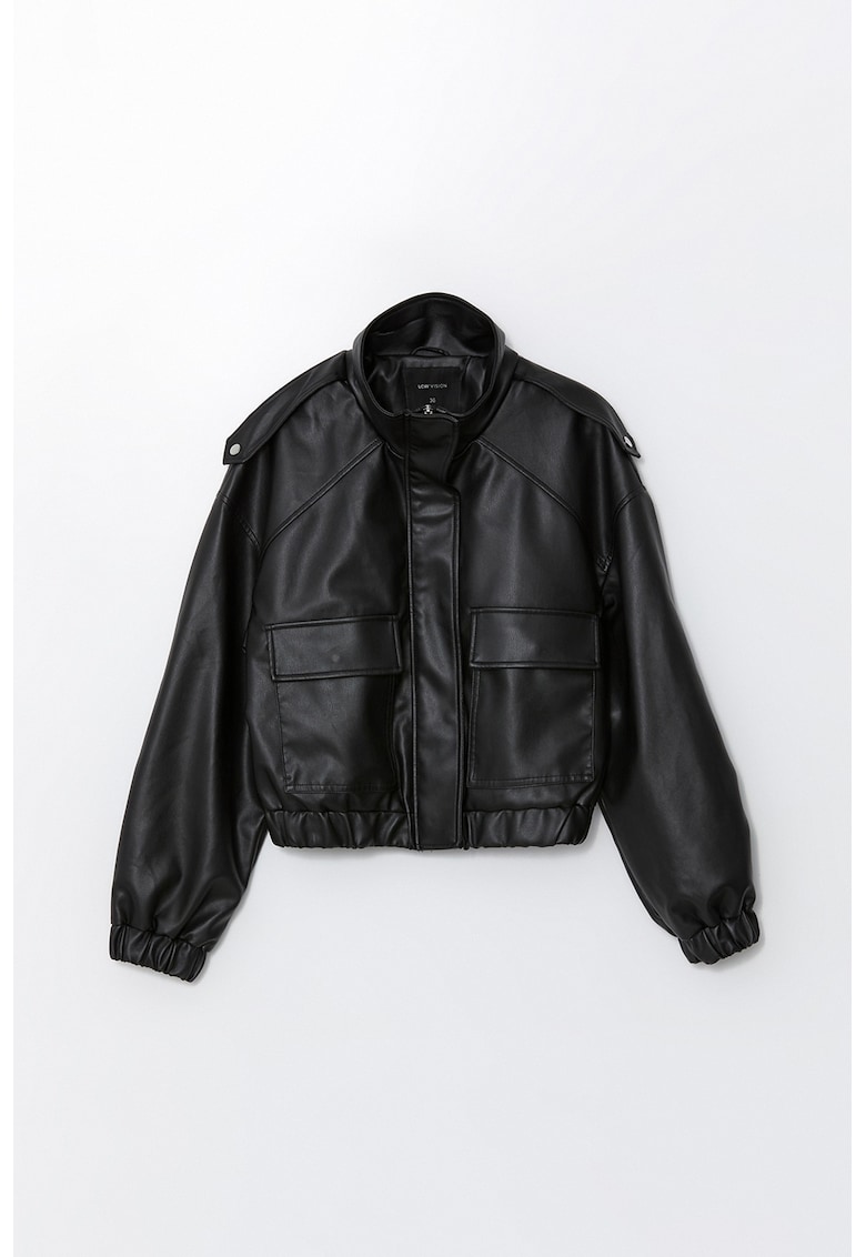 Jacheta de piele ecologica cu buzunare cu clapa