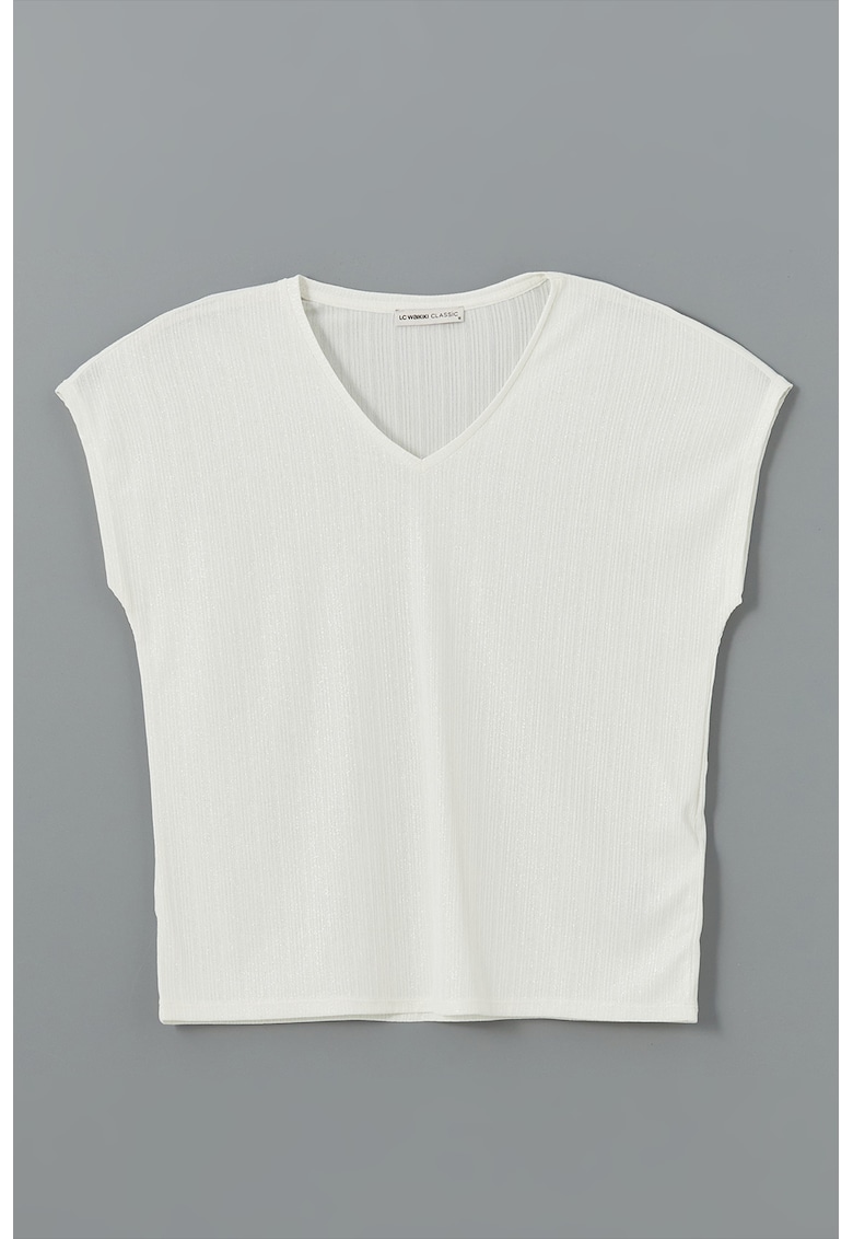 Tricou cu decolteu in V si aspect stralucitor