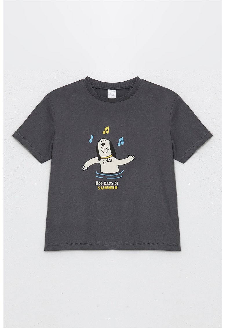 Tricou cu decolteu la baza gatului - Albastru pastel/Alb murdar/Gri deschis melange