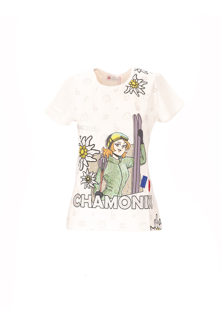 Tricou cu decolteu la baza gatului si imprimeu