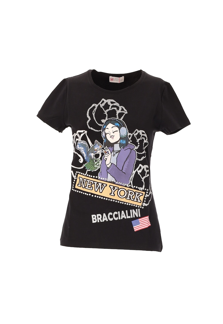 Tricou cu aplicatii cu strasuri - Negru