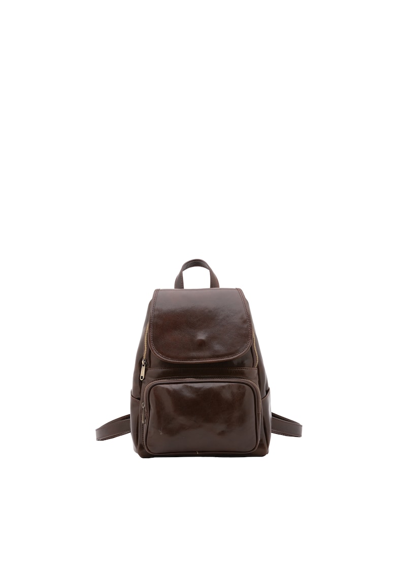 Rucsac din piele cu barete ajustabile - Maro inchis