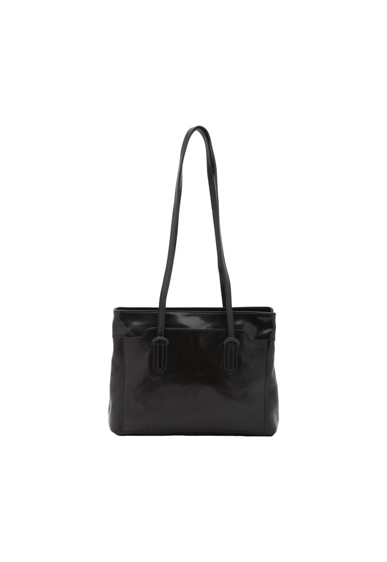 Geanta din piele cu bareta de umar - Negru