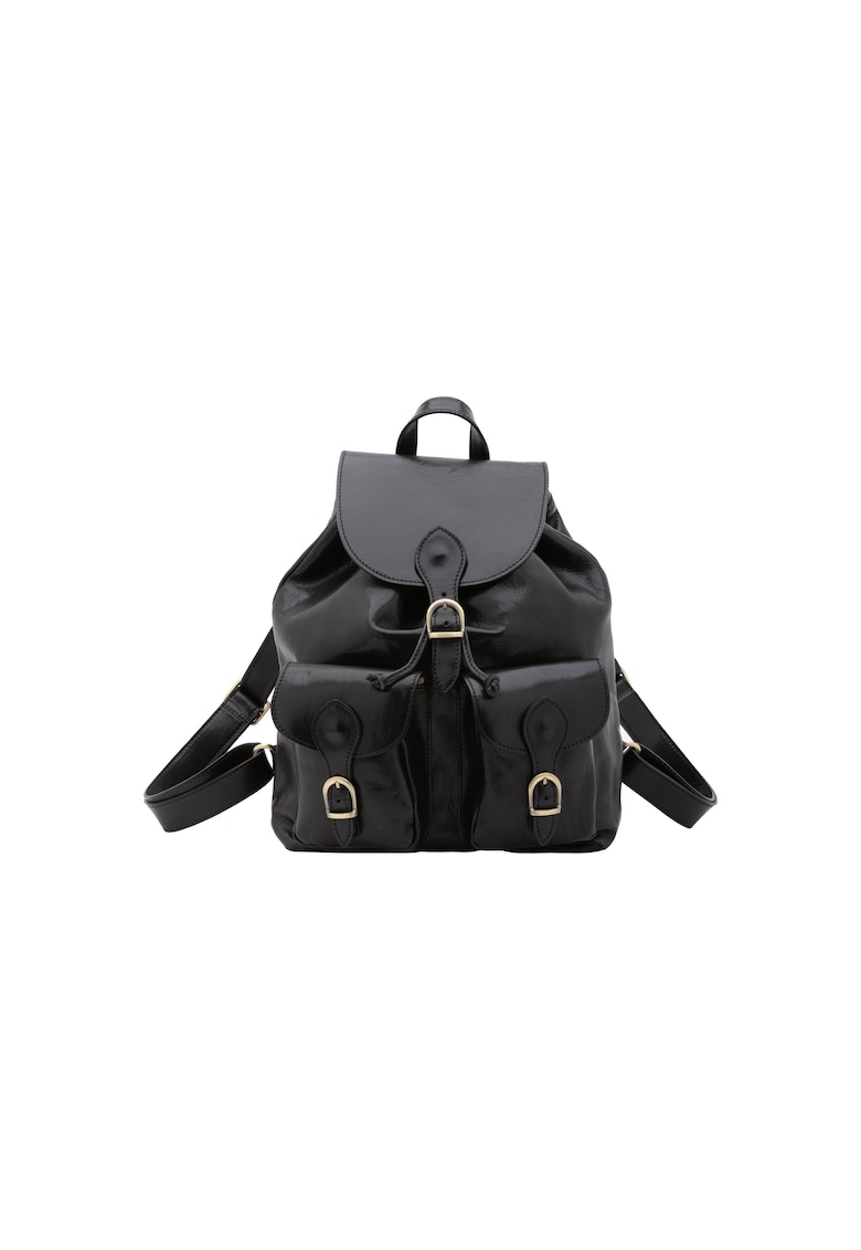Rucsac de piele cu buzunare cu clapa