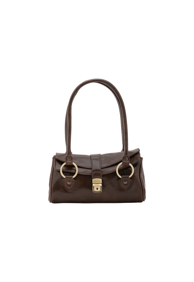 Geanta de piele cu bareta de umar - Maro inchis