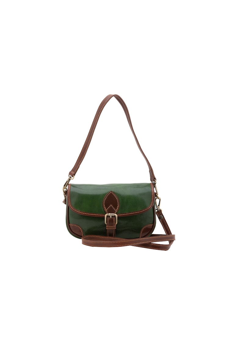 Geanta crossbody de piele cu bareta detasabila - Verde/Maro