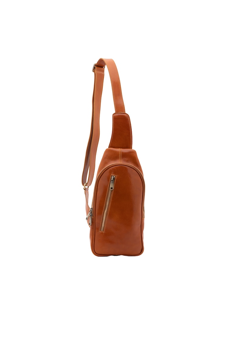 Rucsac de piele cu buzunar frontal cu fermoar si o bareta