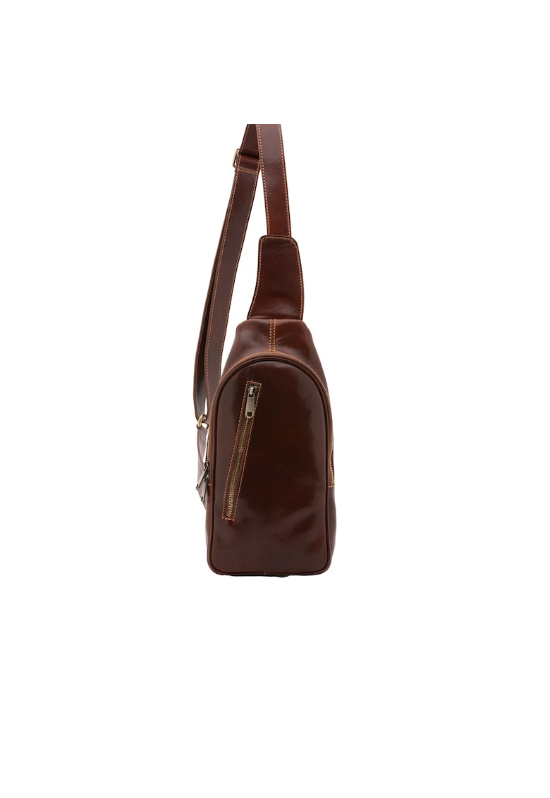 Rucsac de piele cu buzunar frontal cu fermoar si o bareta