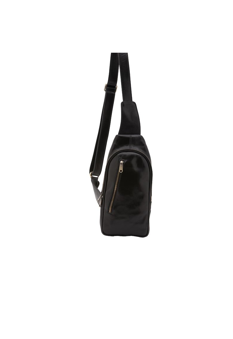 Rucsac de piele cu buzunar frontal cu fermoar si o bareta