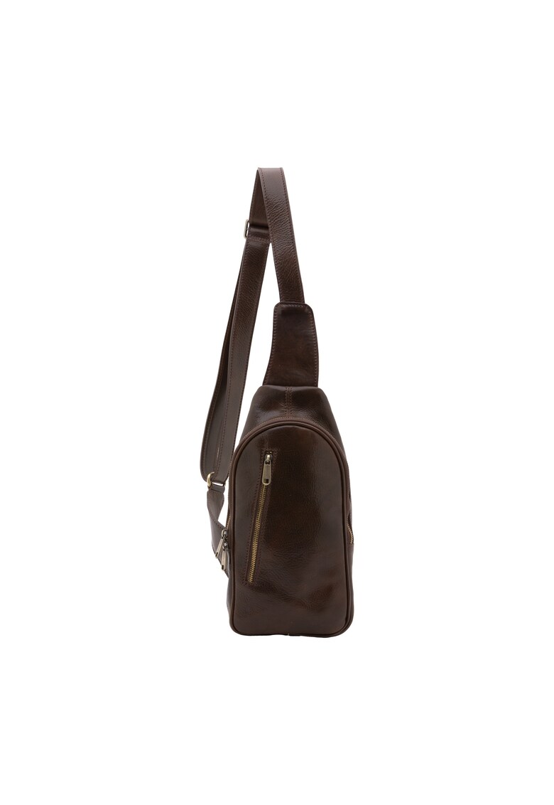 Rucsac de piele cu buzunar frontal cu fermoar si o bareta