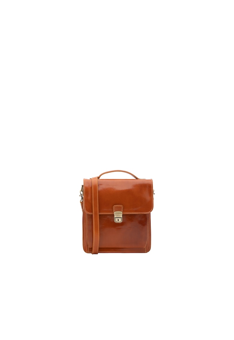 Geanta crossbody de piele cu clapa - Maro cognac