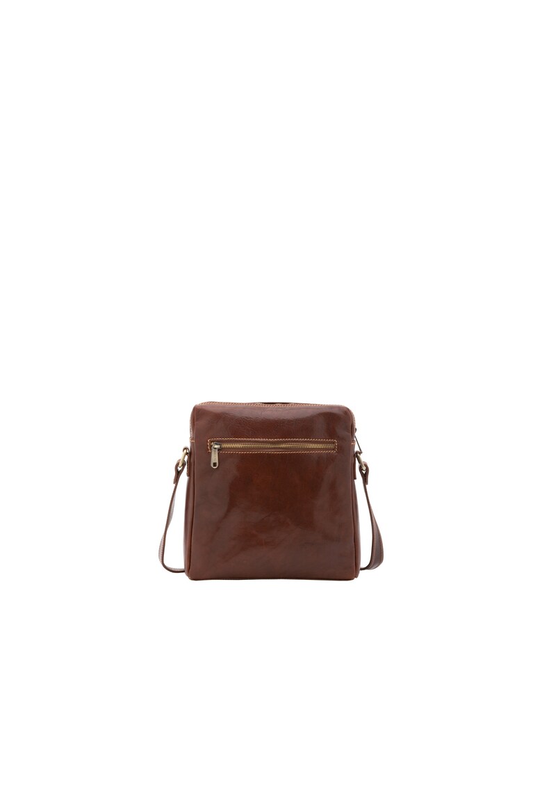 Geanta crossbody de piele cu bareta ajustabila - Maro