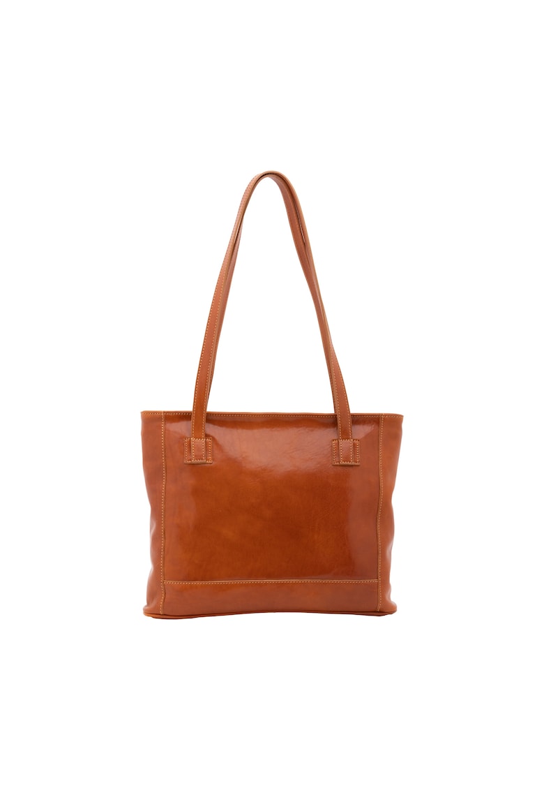 Geanta de piele cu bareta de umar - Maro cognac