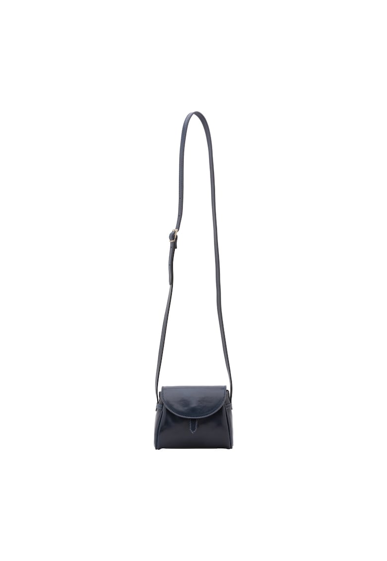 Geanta crossbody de piele cu inchidere cu capsa - Albastru