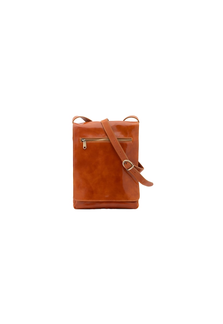 Geanta crossbody de piele cu clapa - Maro cognac