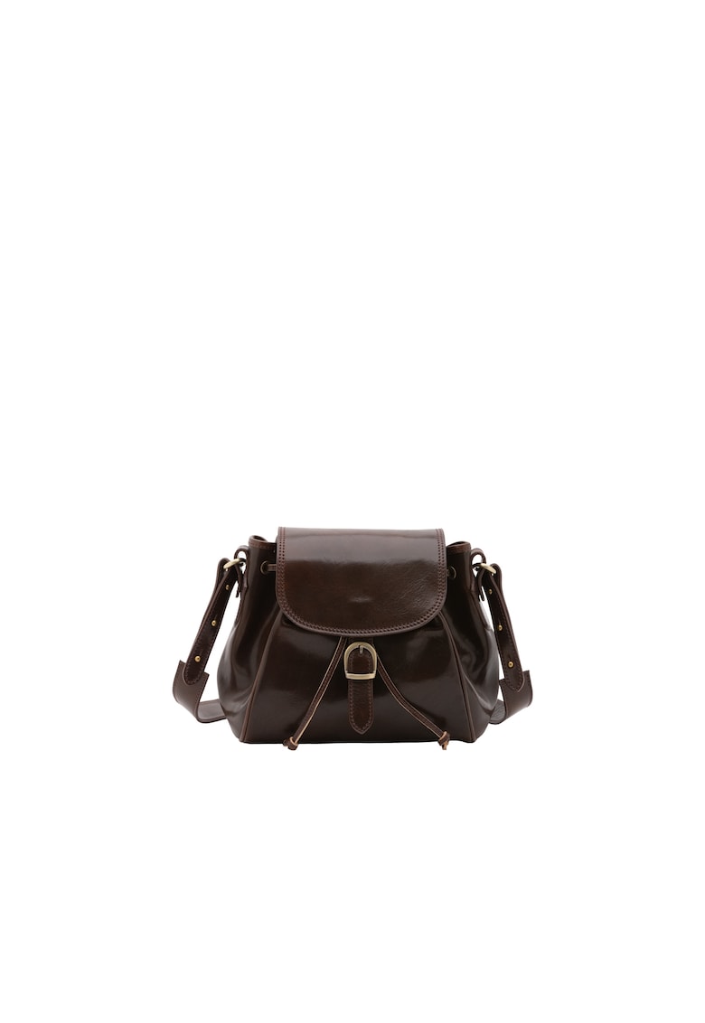 Geanta crossbody de piele cu bareta ajustabila - Maro inchis