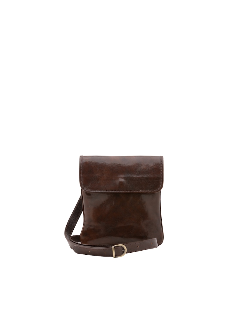 Geanta crossbody de piele cu buzunar cu fermoar - Maro inchis