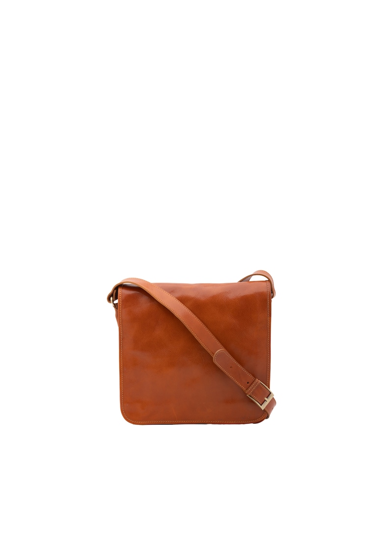 Geanta crossbody de piele cu clapa 210289 - Maro cognac