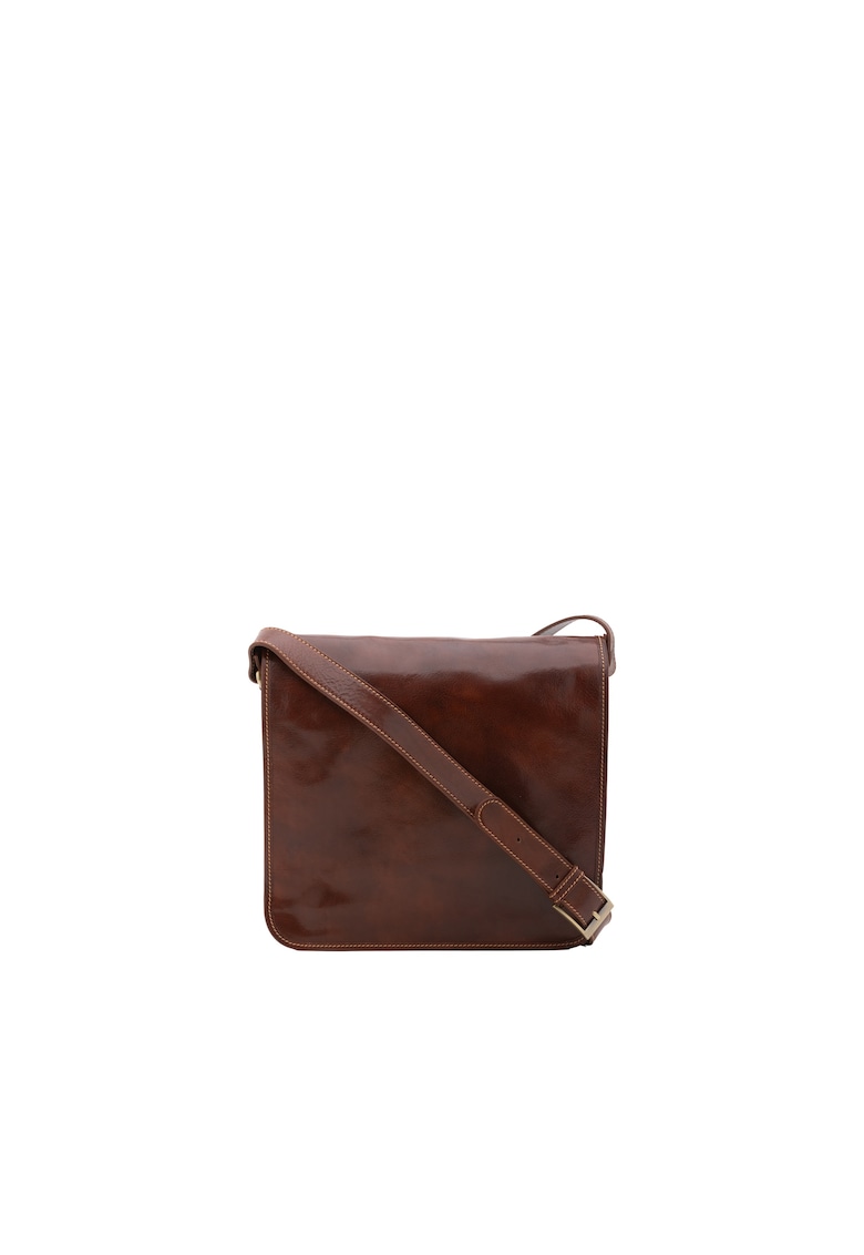 Geanta crossbody de piele cu clapa 210289 - Maro