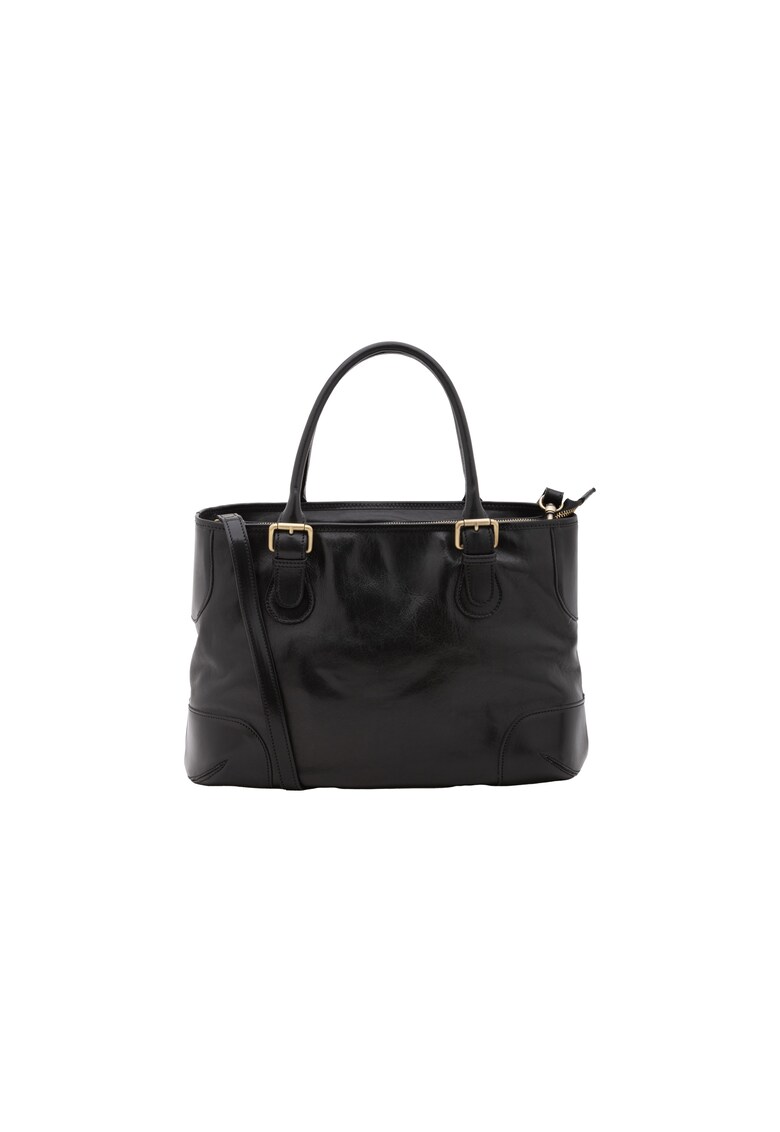 Geanta de piele cu bareta detasabila de umar - Negru