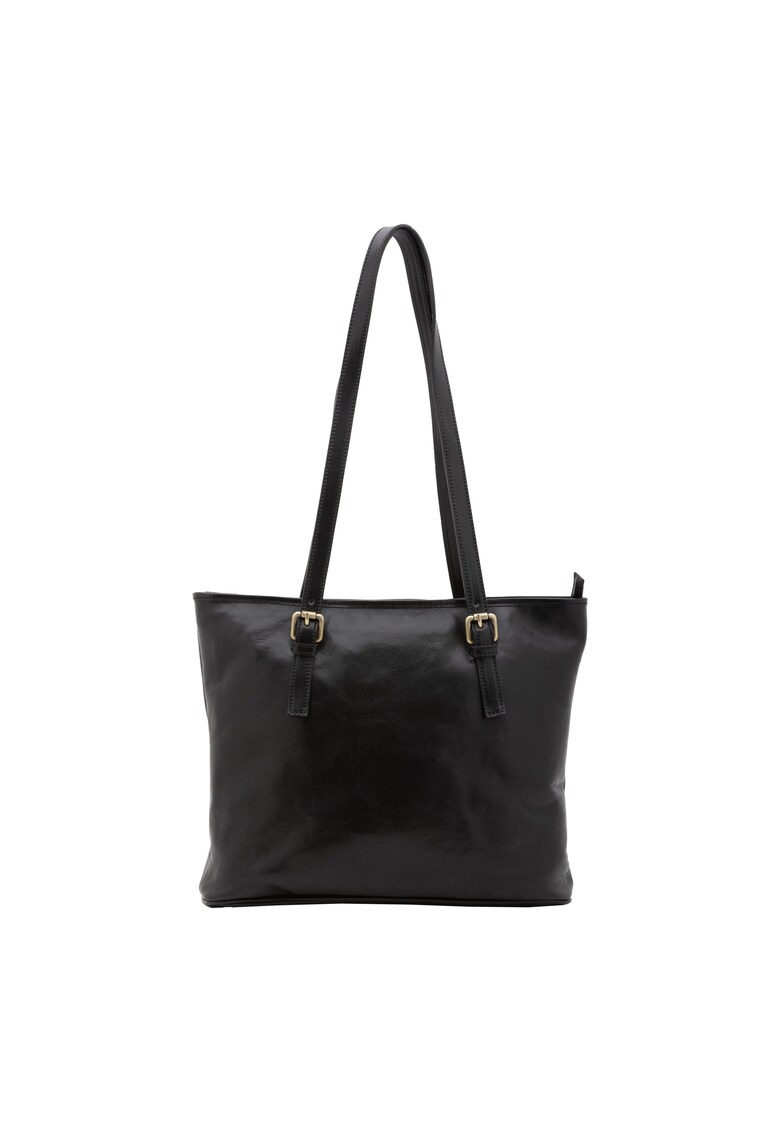 Geanta shopper de piele cu bretele ajustabile - Negru