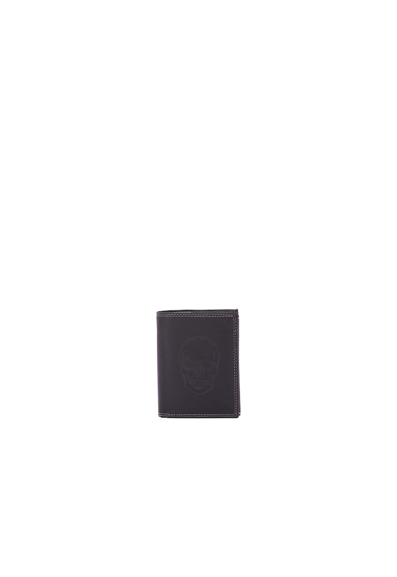 Portofel pliabil de piele cu buzunare multiple - Negru
