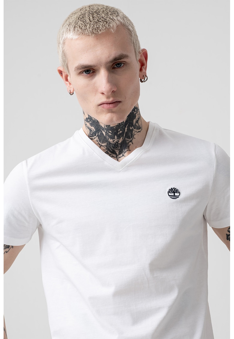Tricou slim fit cu decolteu in V Dunstan River - Alb