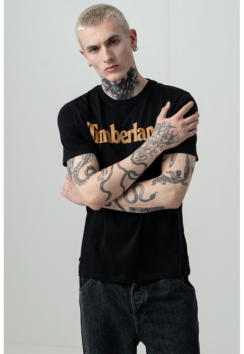 Tricou cu imprimeu logo Linear - Negru/Caramel